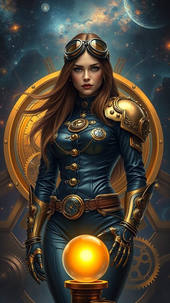 Steampunk Goddess in Cosmic Realm