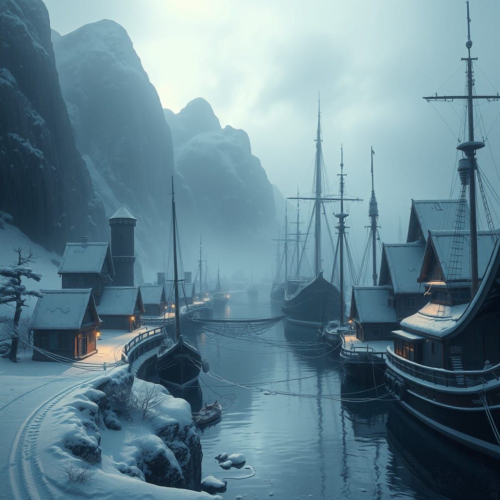 Mystical Winter Harbor in Stunning 8k Resolution