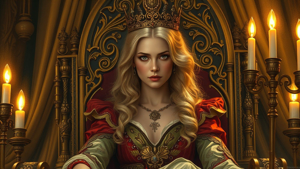 Regal Golden-Haired Queen Lutgfik on Throne