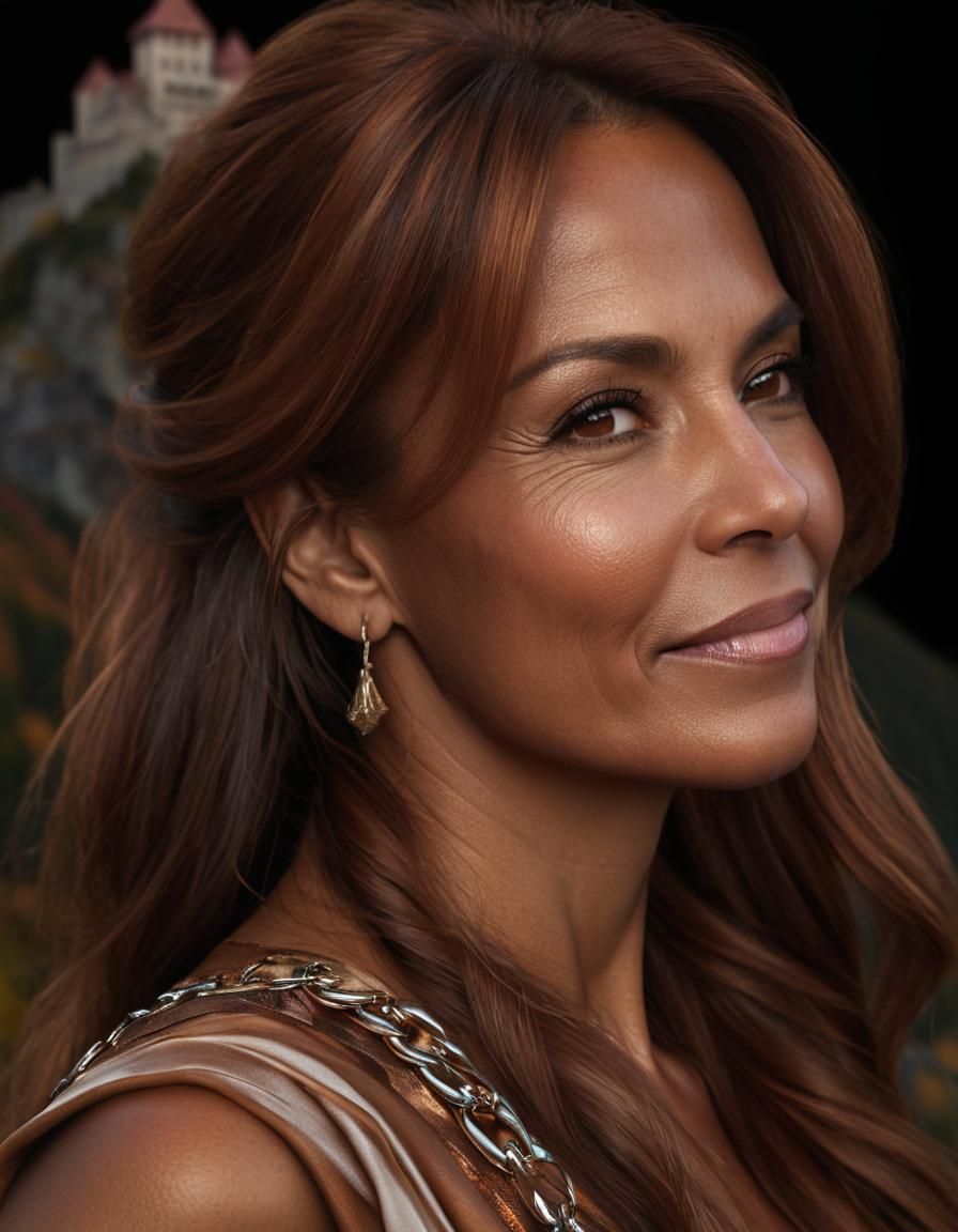 Exquisite Portrait of a Woman Amidst Autumn Castle