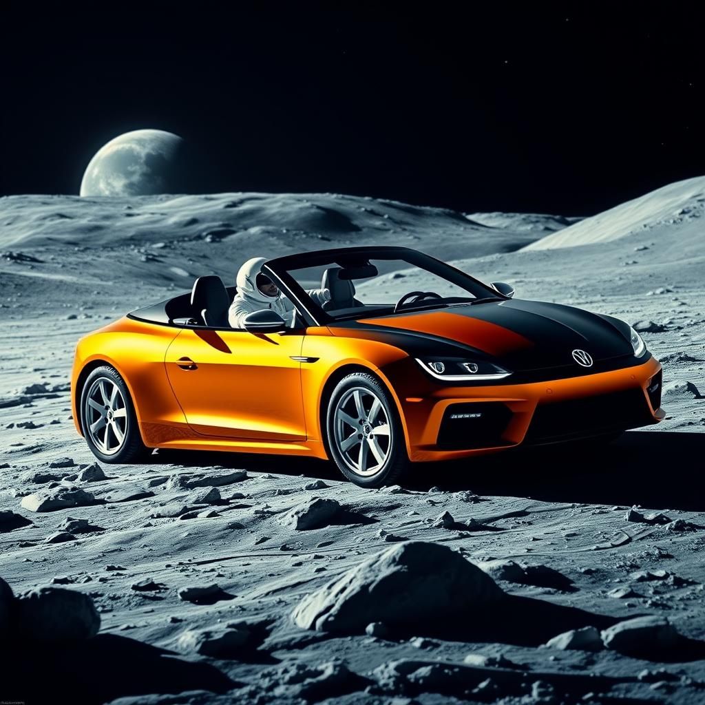 Astronauts Cruising the Lunar Surface in a Sleek Convertible
