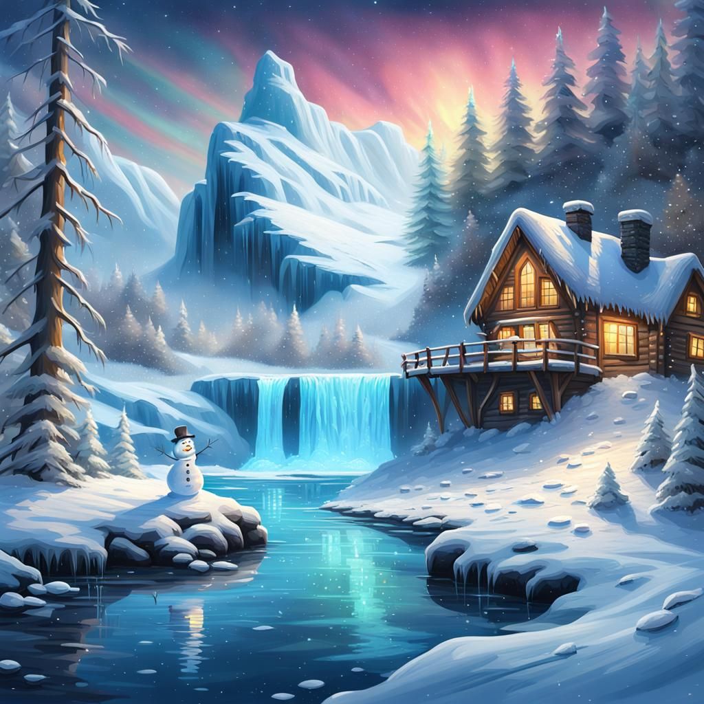 Christmas Snowman in Winter Wonderland, Fantasy Art