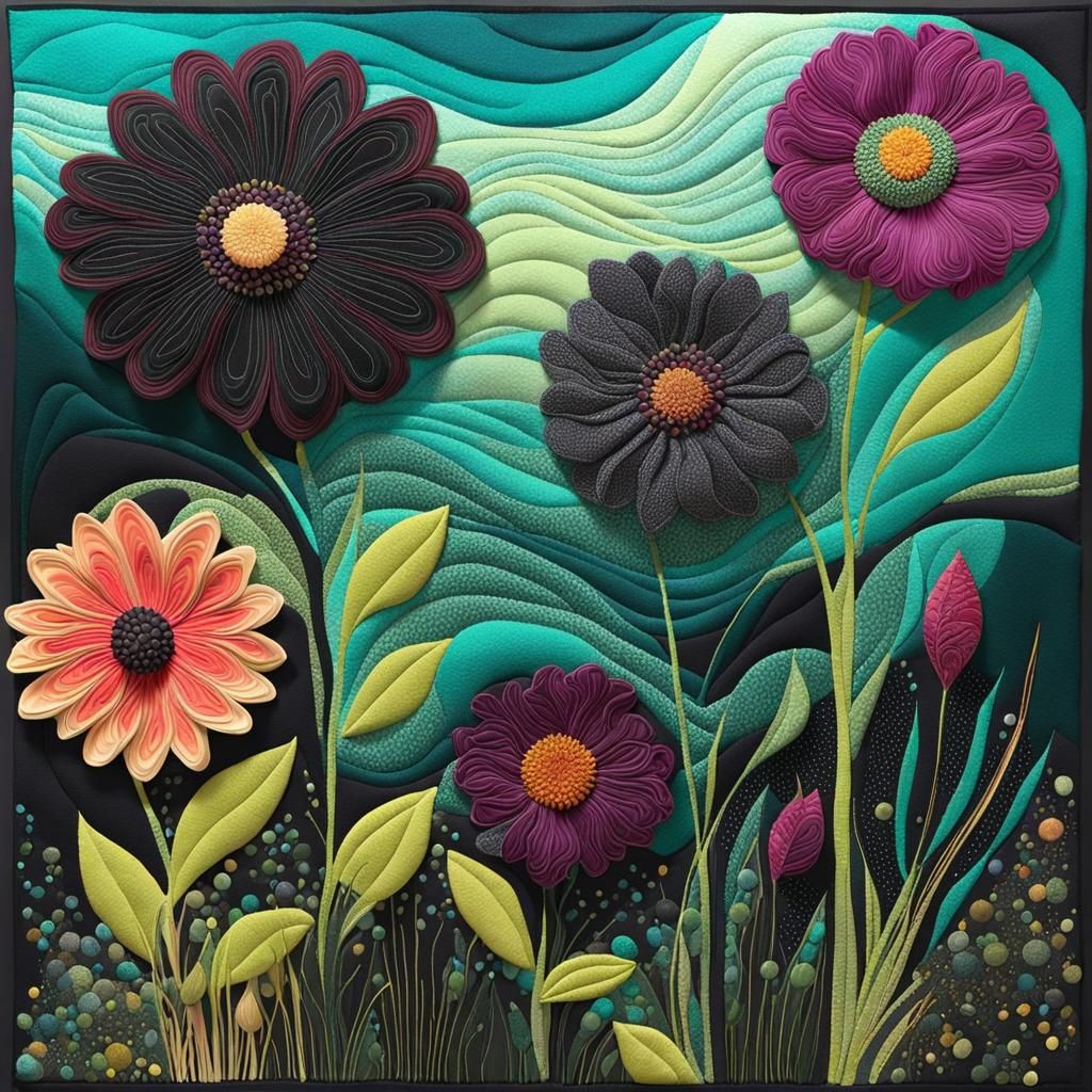 Extravagant Flower Art Quilt Montage