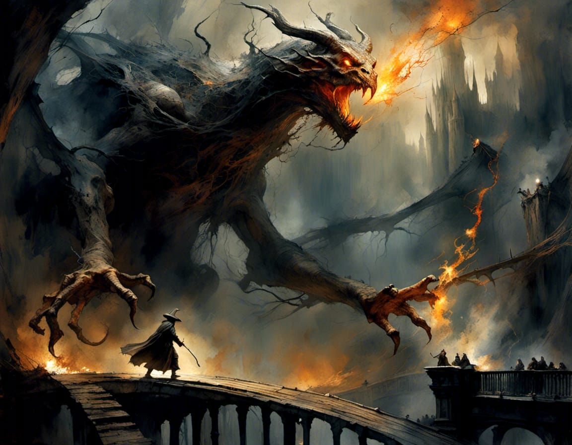 Gandalf Battles Balrog on Khazad-dûm Bridge