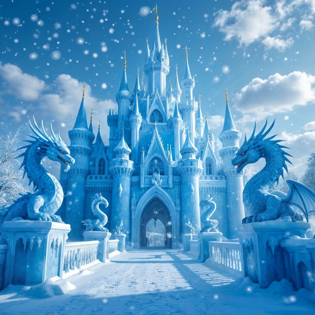 Enchanted Ice Palace with Dragon Guardians