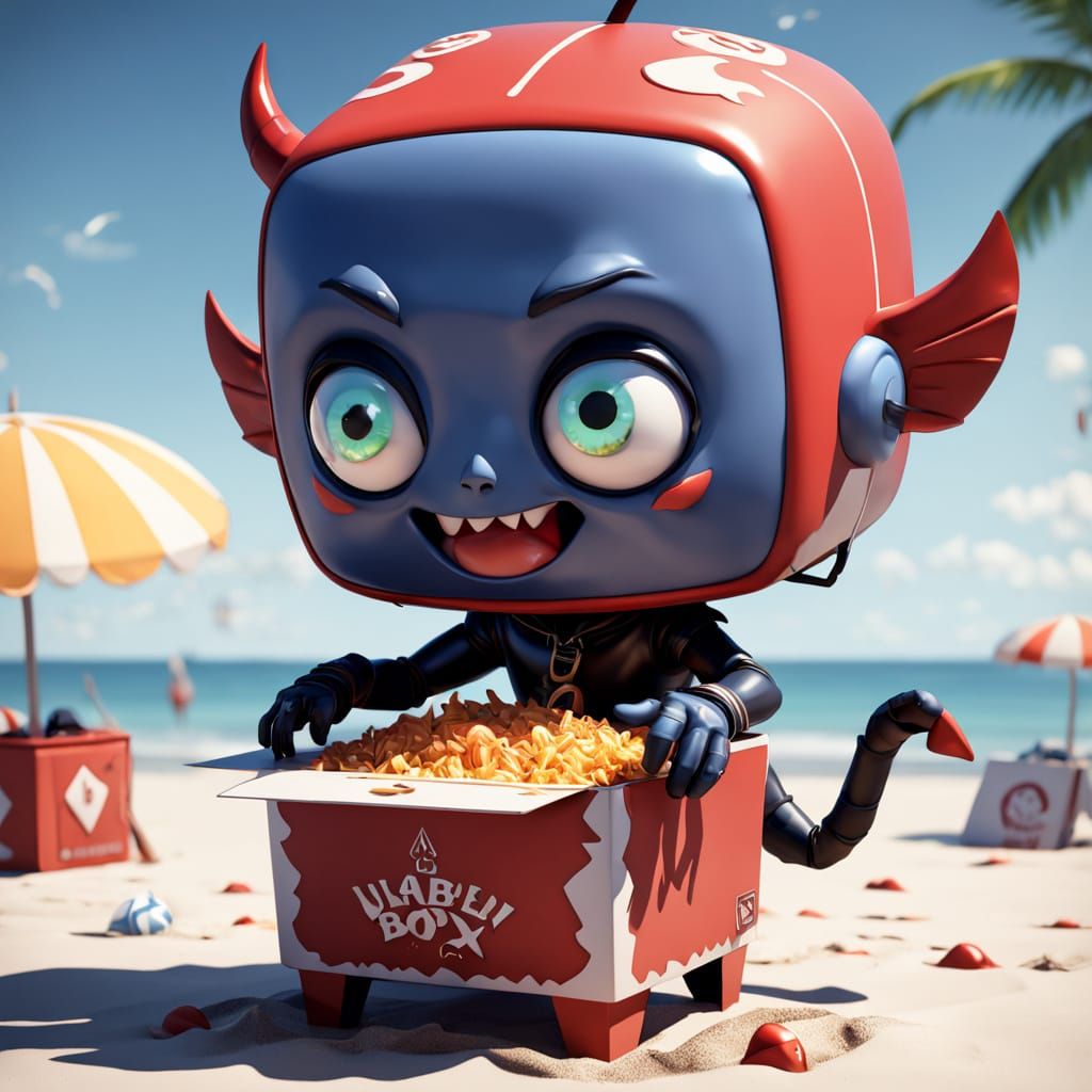 Playful Jack-in-the-Box Dances on the Beach in 3D Anime Styl...