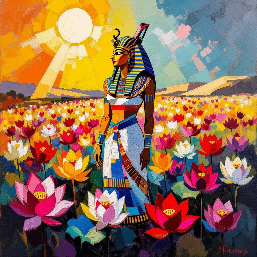 Pharaoh Amidst Giant Lotus Flowers