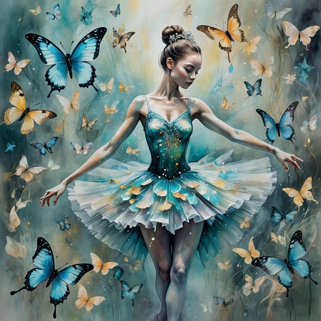 Bioluminescent Ballerina in Surreal Double Exposure