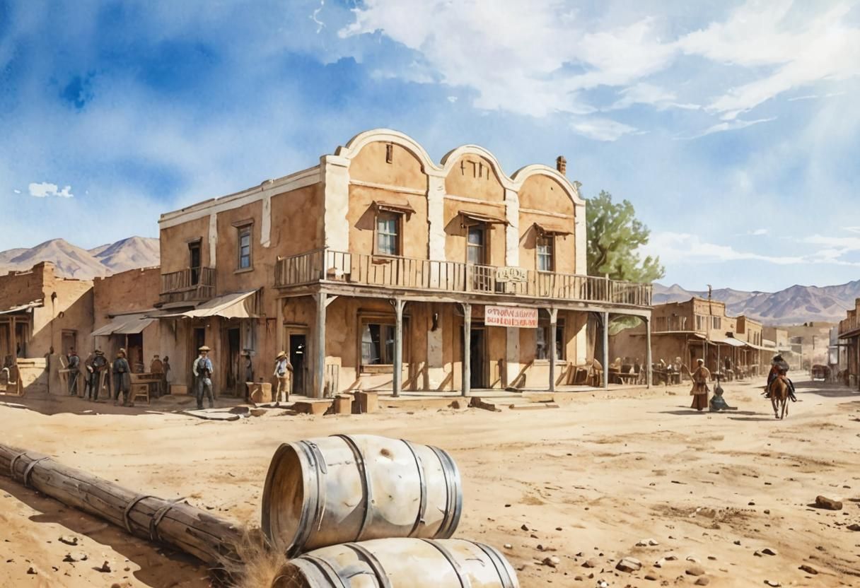 Cowboys and Outlaws in Desert Watercolor Painting