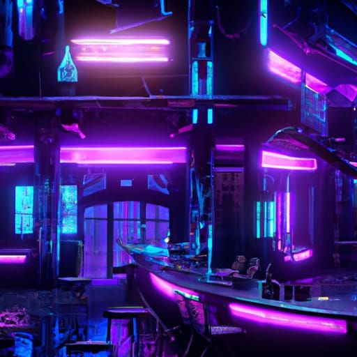 Cyberpunk Purple Bar: Detailed Matte Painting