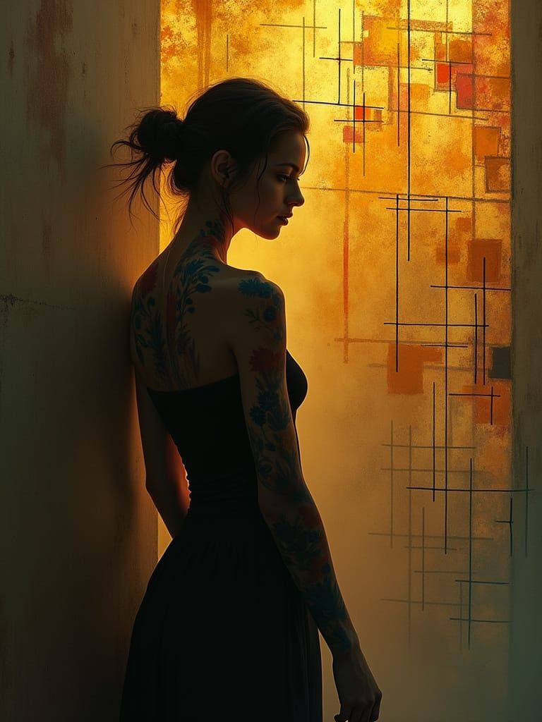 Woman Merges With Geometric Wall Art