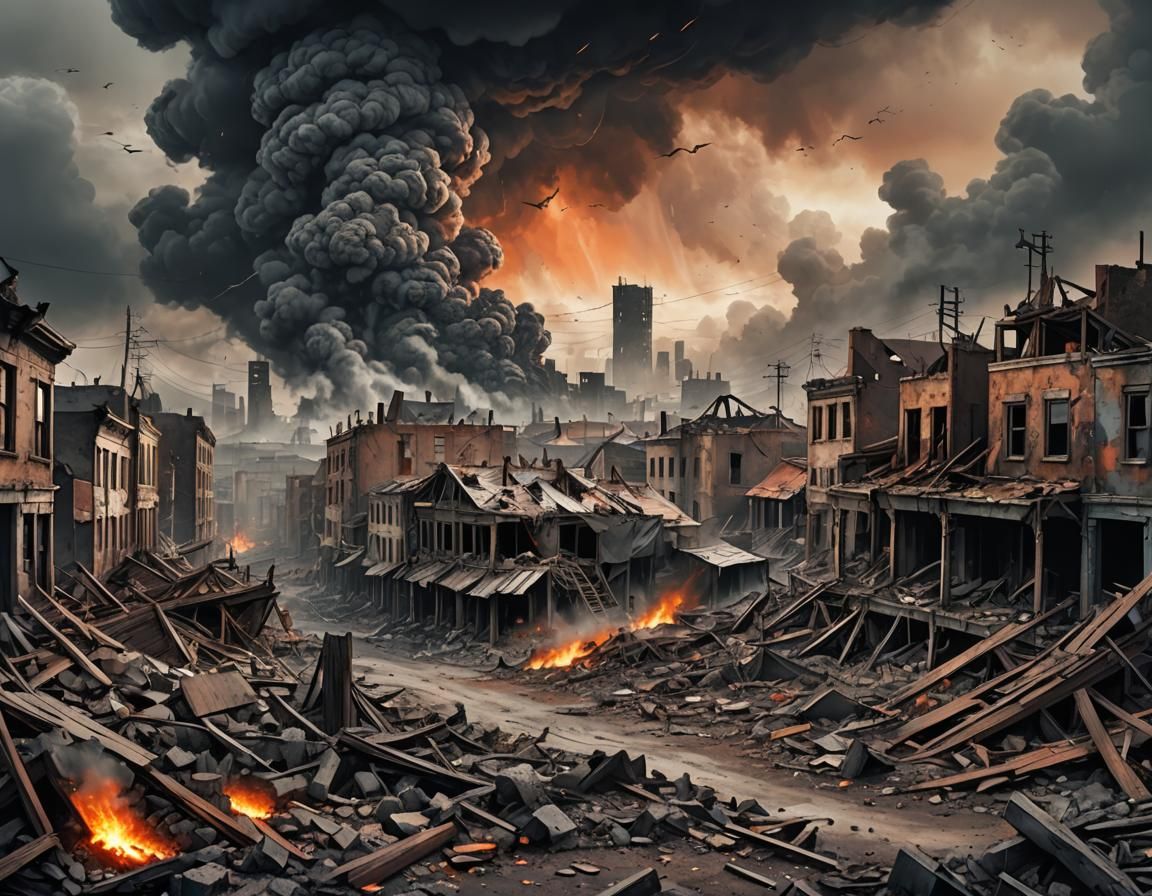 Post-Apocalyptic Town in Ruins: Dark Fantasy Art