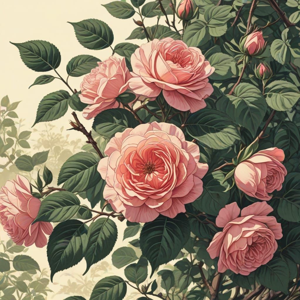 Rose Gardener in Cel-Shaded Woodcut Style