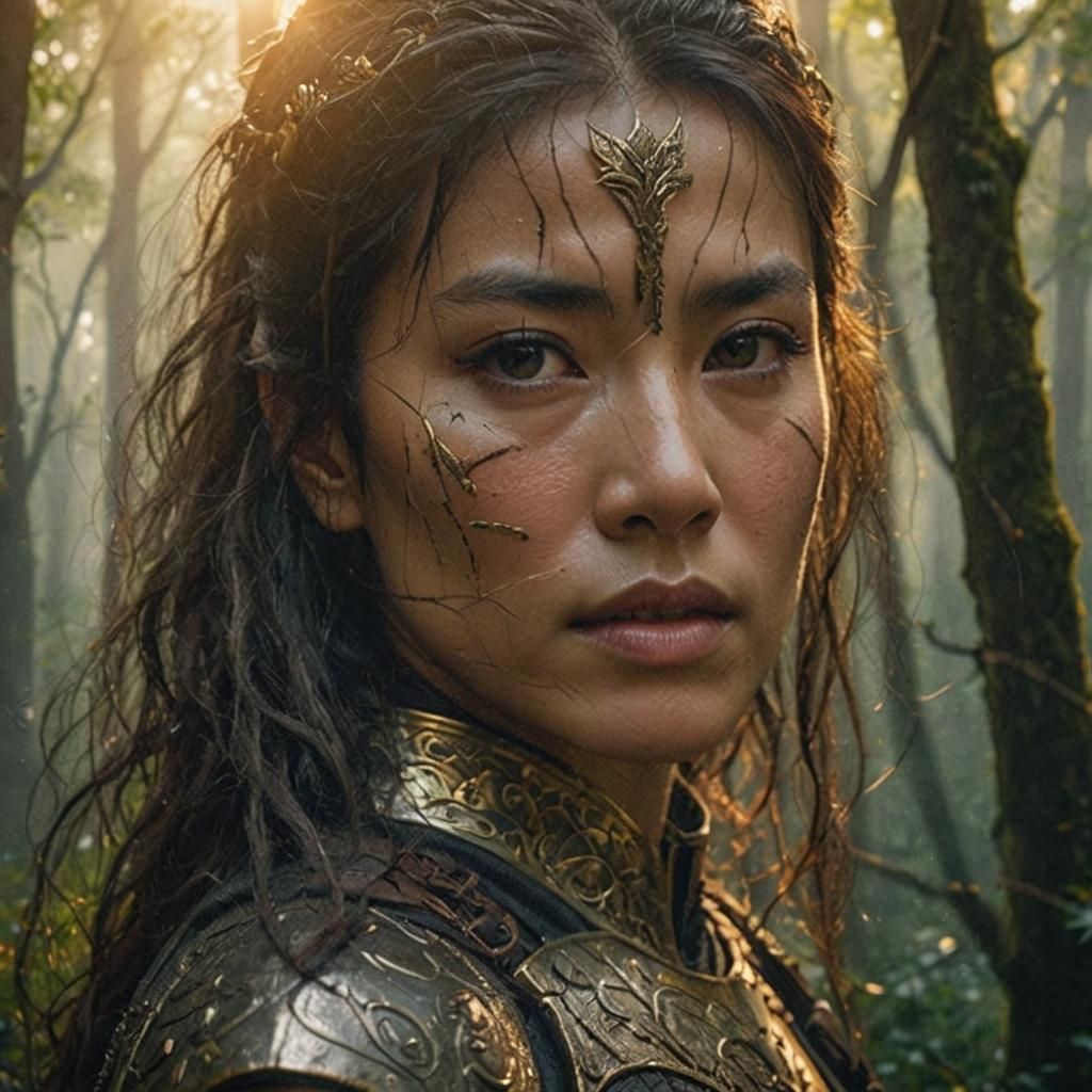 Warrior Woman with Sword in Mystical Forest