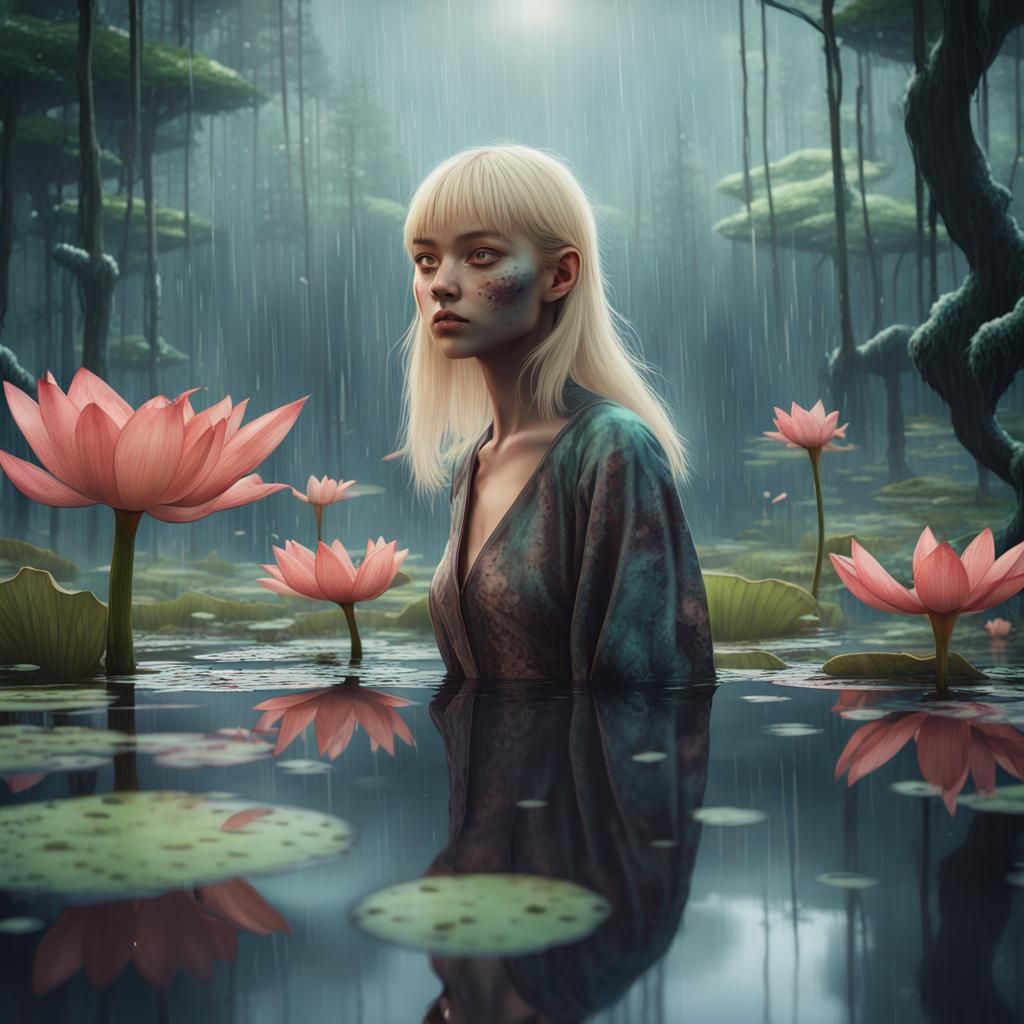 Ghibli Style Fantasy Swamp Double Exposure