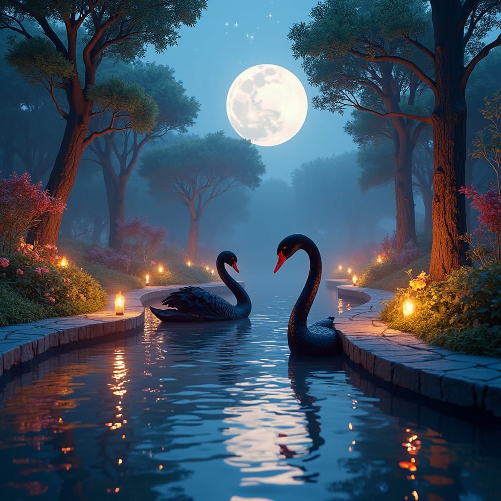 Mystical Royal Garden Bathed in Moonlight