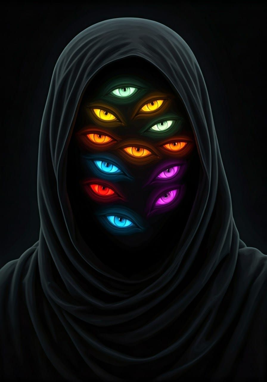 Mysterious Figure in Darkness with Glowing Eyes