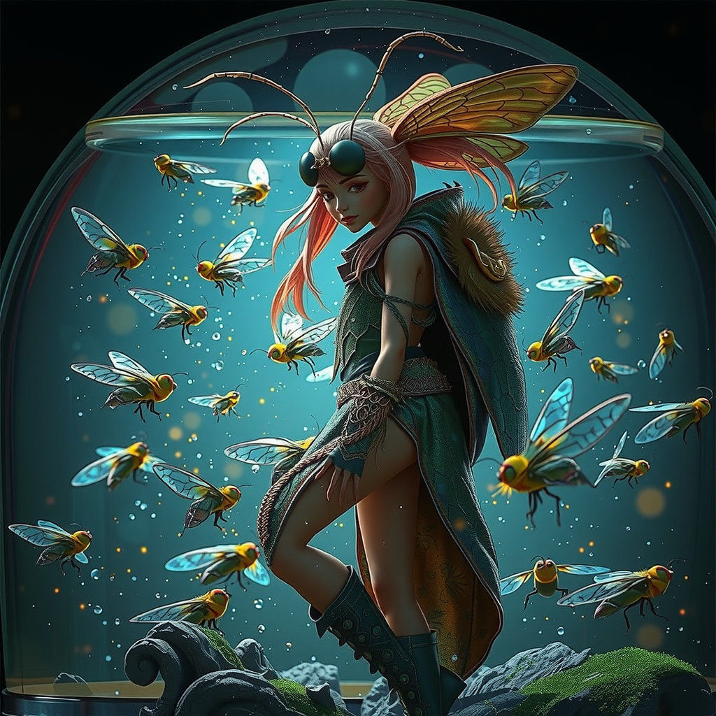 Mystical Firefly in Whimsical Snowglobe Scene