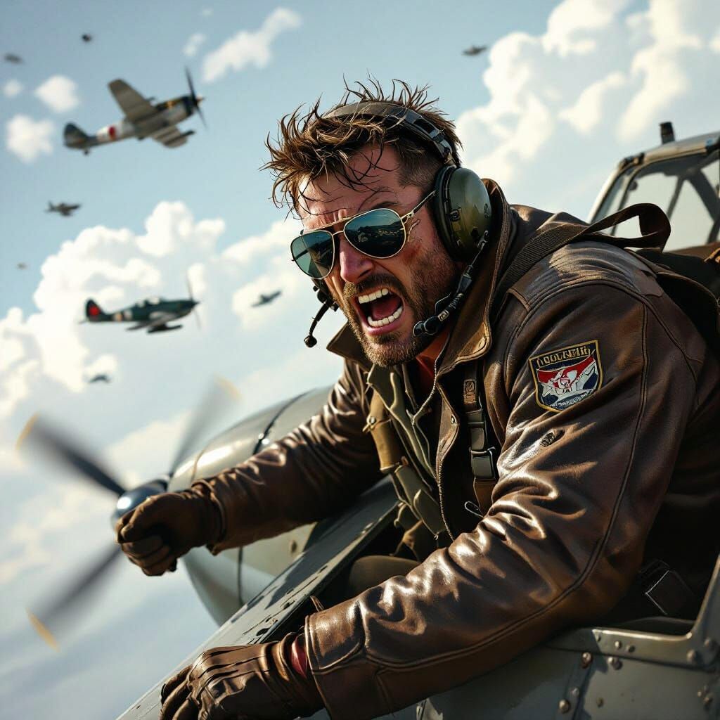 WWII Pilot Dogfight in Gritty Realism Style