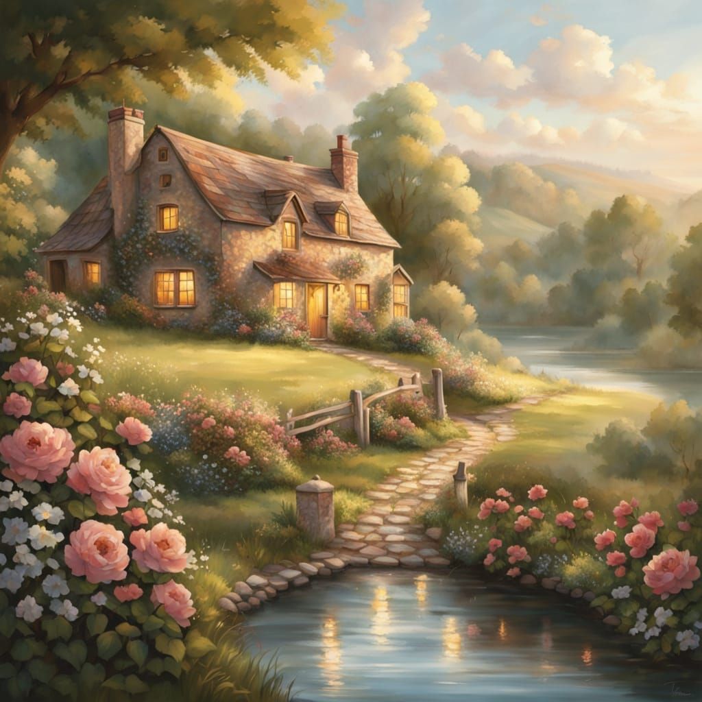 Serene Countryside Cottage in Warm, Inviting Light