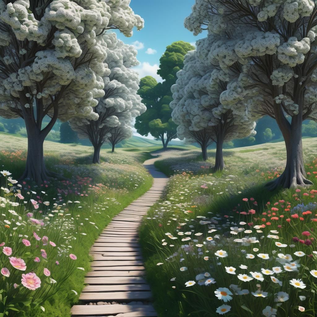 Picturesque Walking Path Through Flower Field