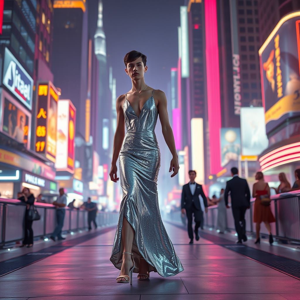 Futuristic Silver Gown in Hyperrealistic Style