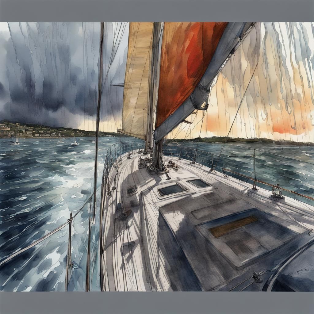 Sydney Harbour Yacht Race in Expressionist Watercolor