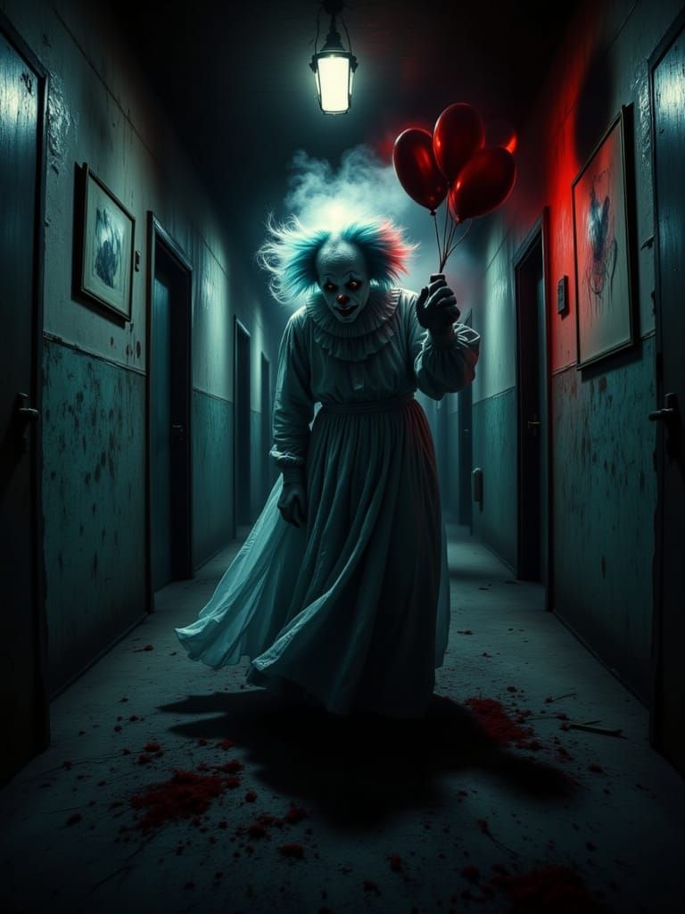 Terrifying Clown in Abandoned Asylum: Horror Image