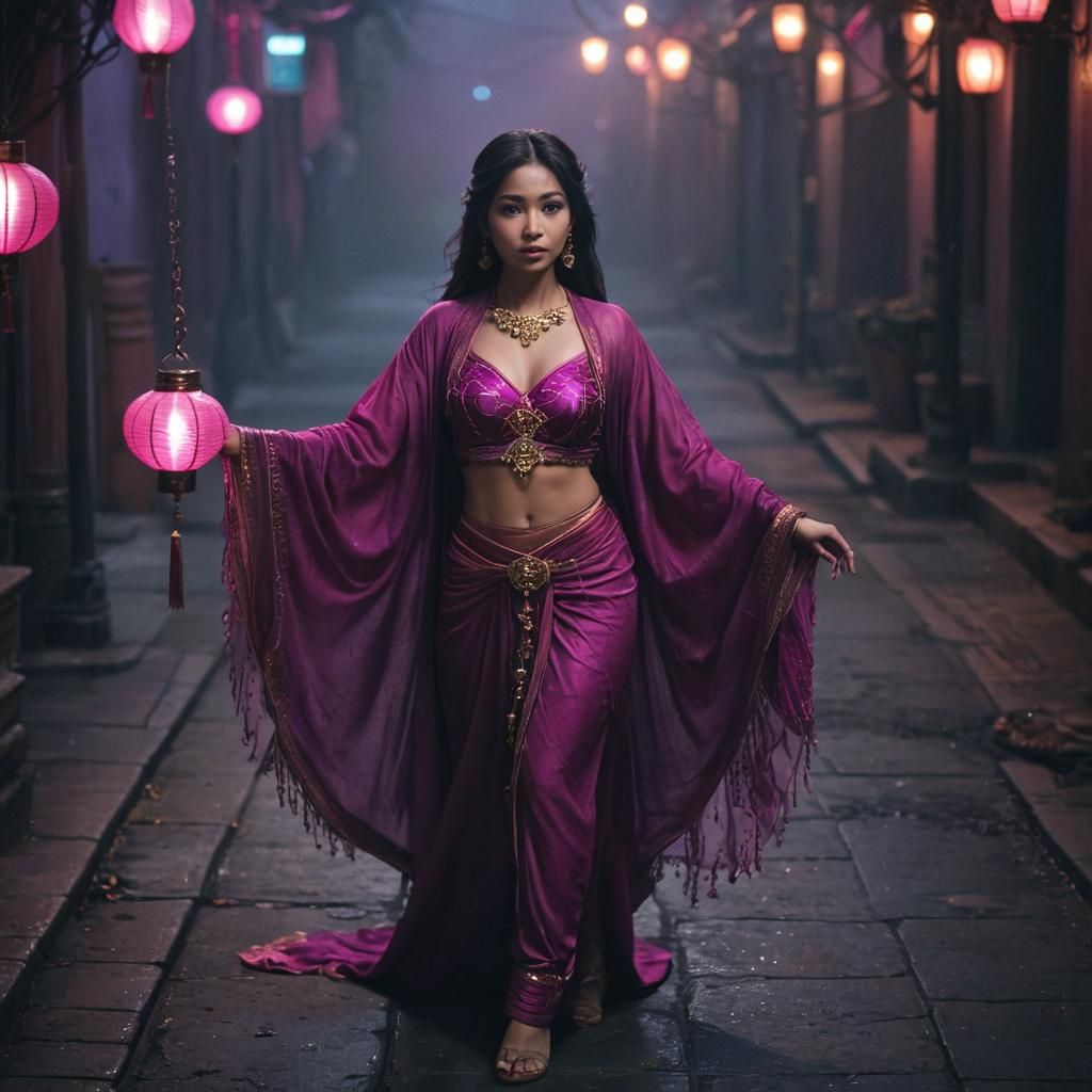 Asian Genie in Urban Night, Fantasy Concept Art
