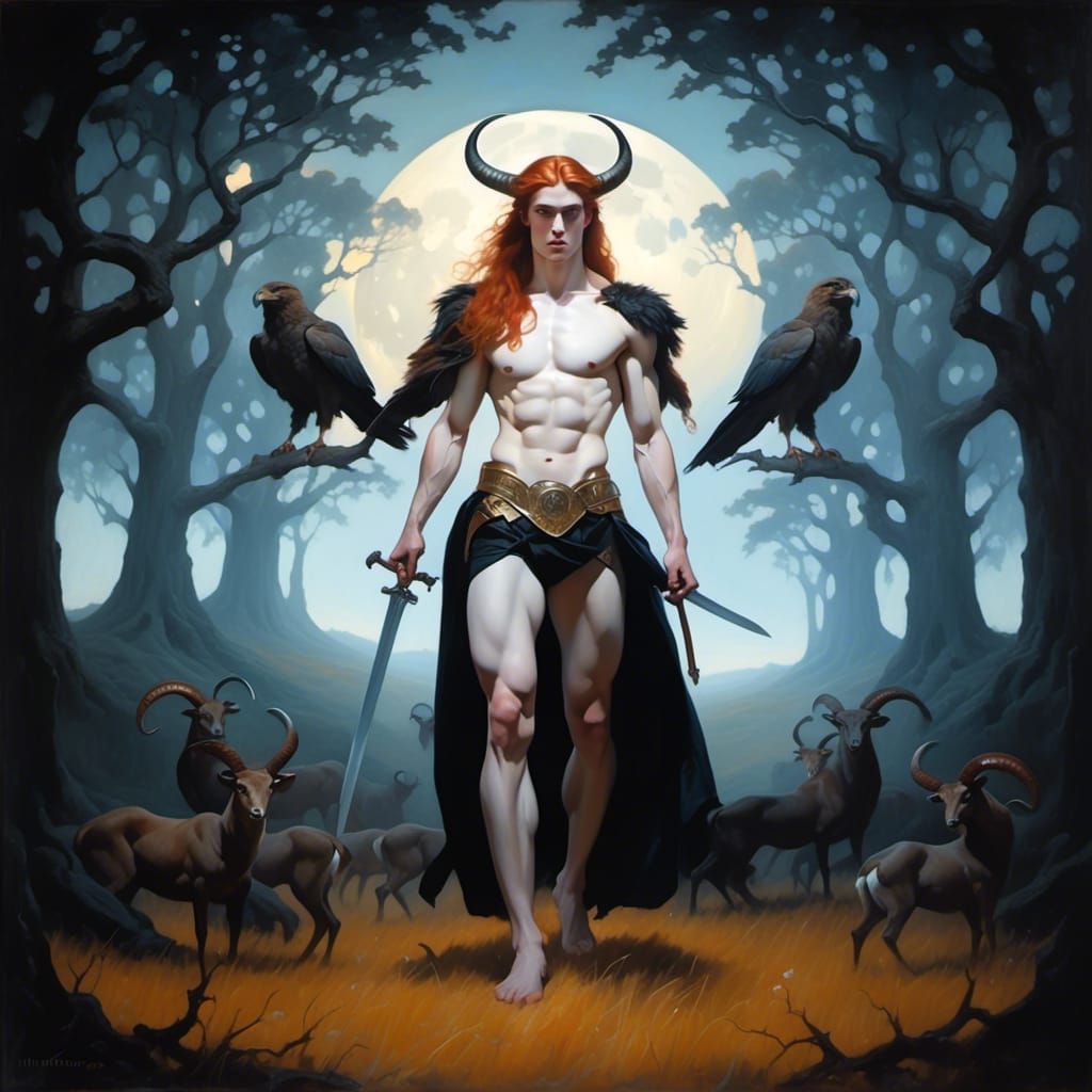 Pagan God of Forest and Hunt with Hawks