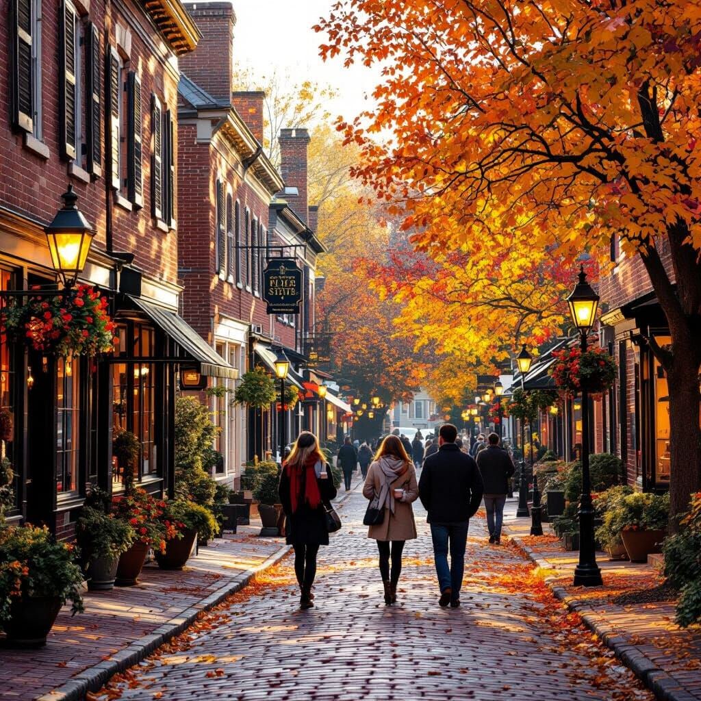 Charming Cobblestone Street in Autumn Colors