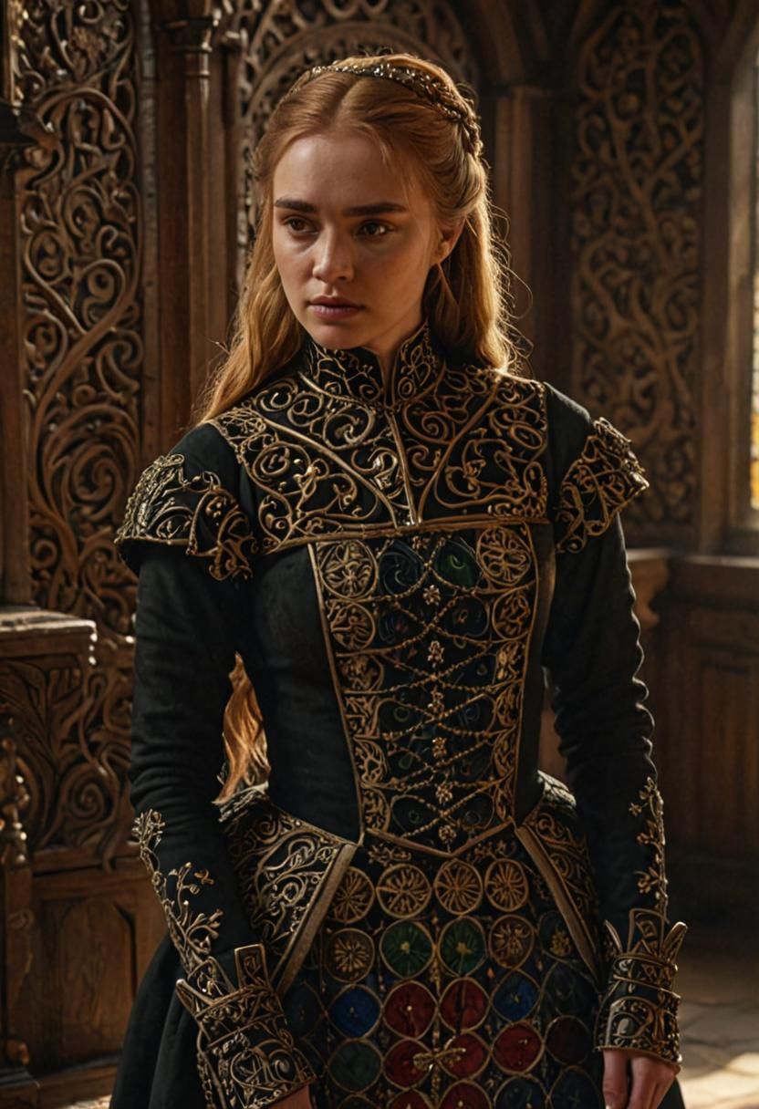 Elegant Lady in Luxurious Medieval Hall