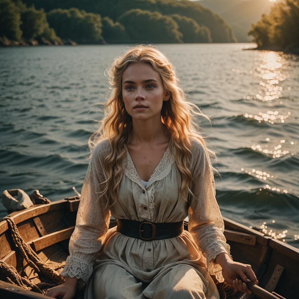 Fairy Woman in Boat at Sunset