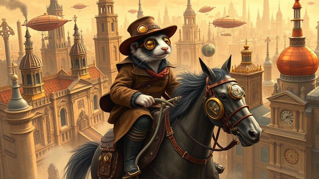 Steampunk Ferret Cowboy in Victorian Metropolis