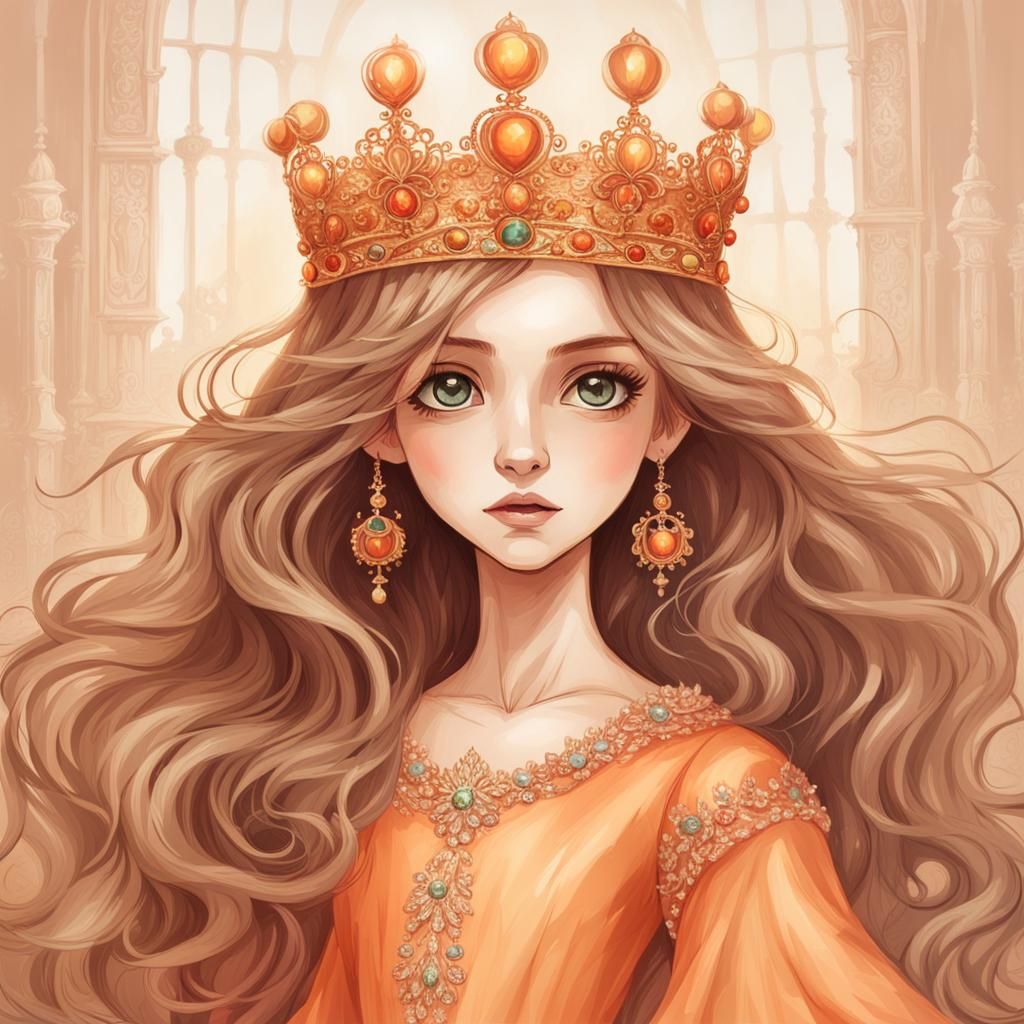 Girl with Crown and Orange Gown Portrait