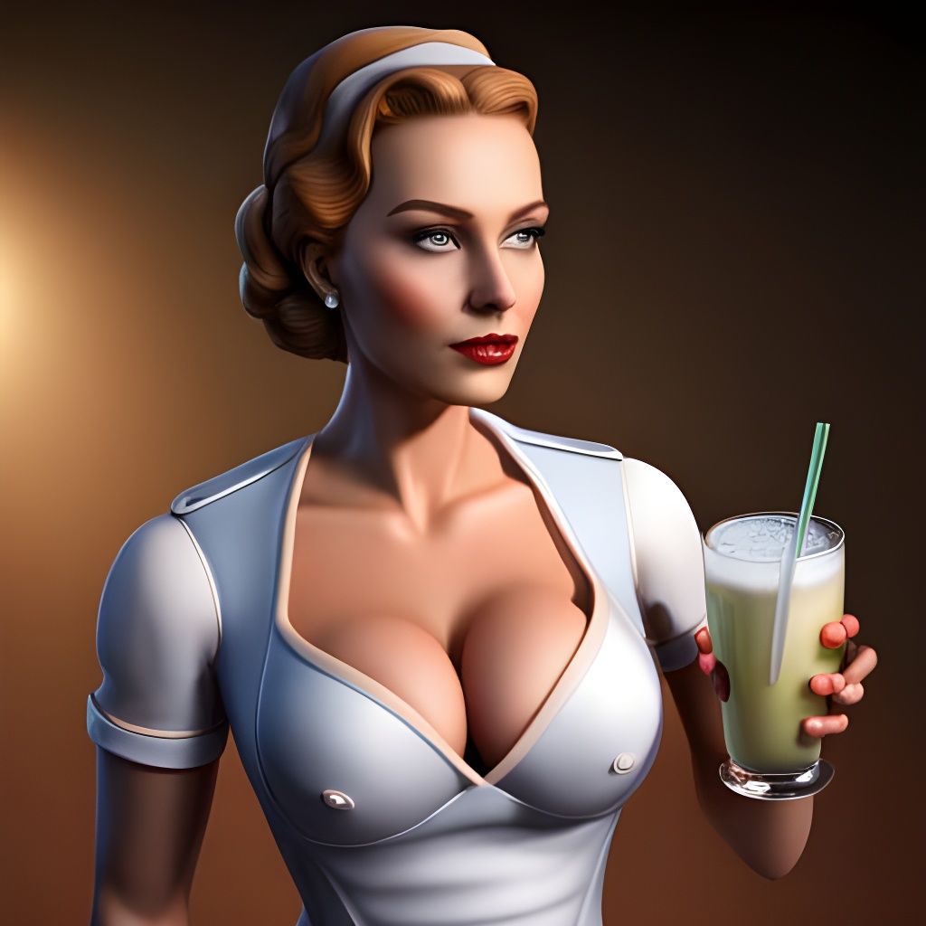 Voluptuous Android Waitress in 1940s Style, 8K Render
