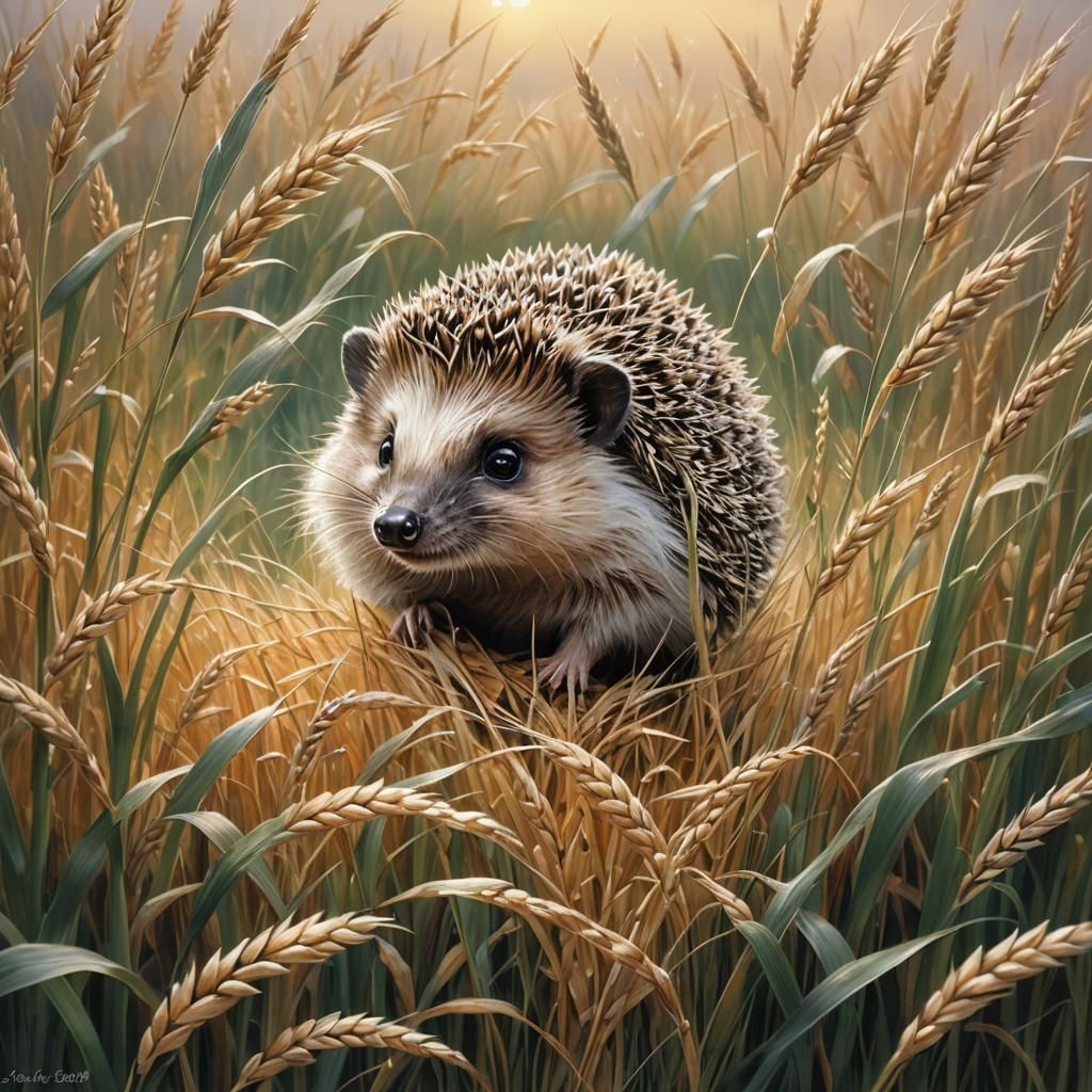 Hedgehog in Wheat Field: Ethereal Fantasy Scene