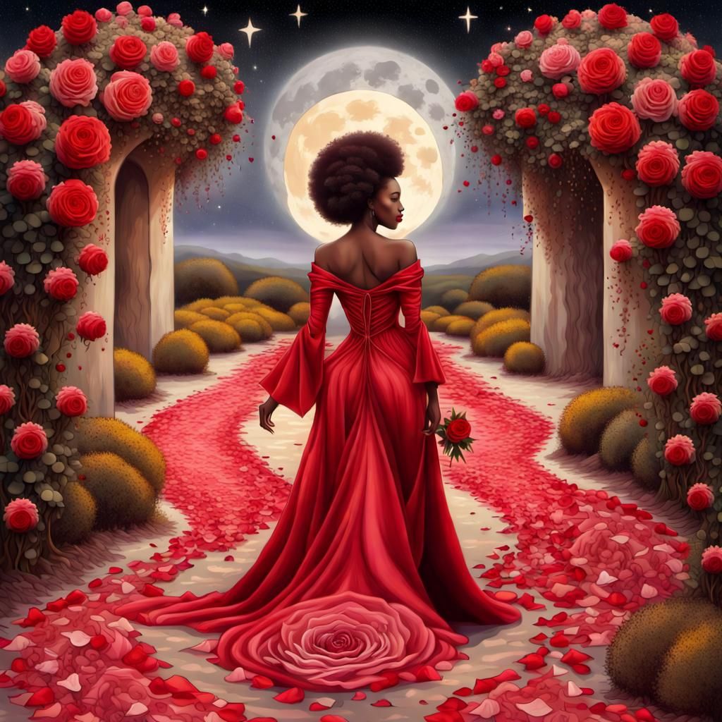 Surreal Rose Portal: African Woman in Klimt Style