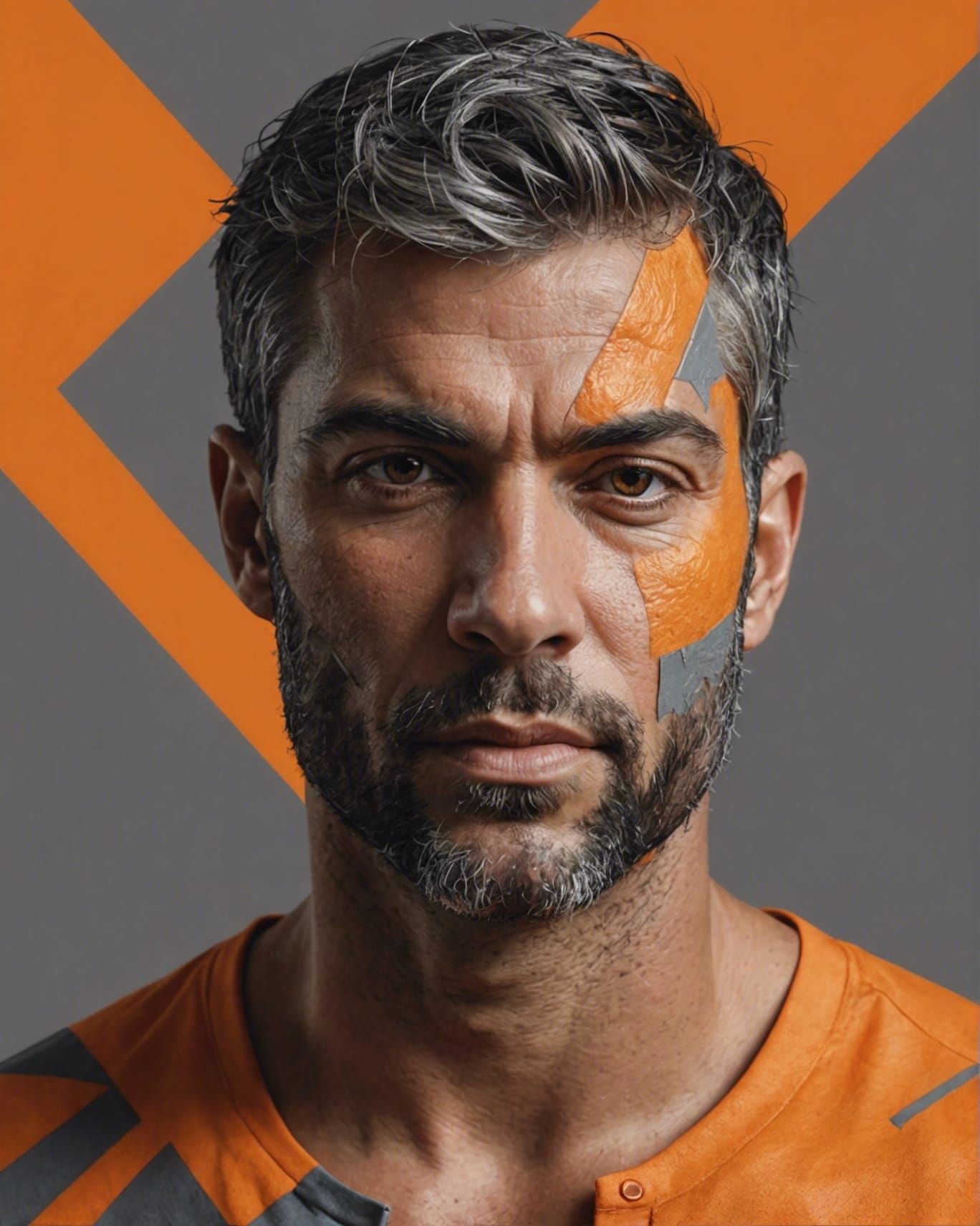 Abstract Male Portrait in Orange and Grey