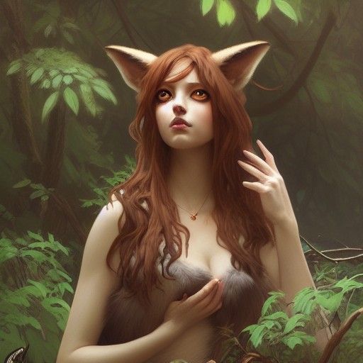 Anthropomorphic Vixen Portrait in Detailed Art Nouveau Style