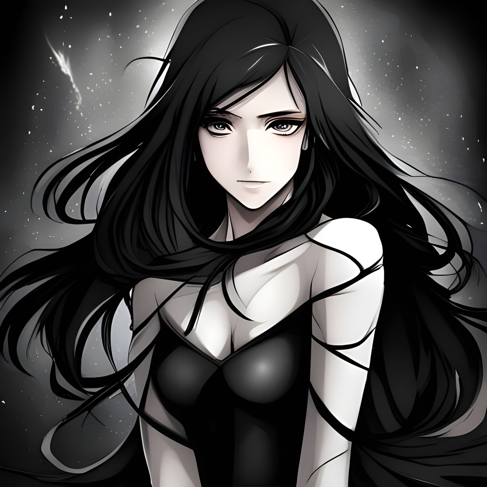 Manhwa Girl with Roses in Swirling Darkness