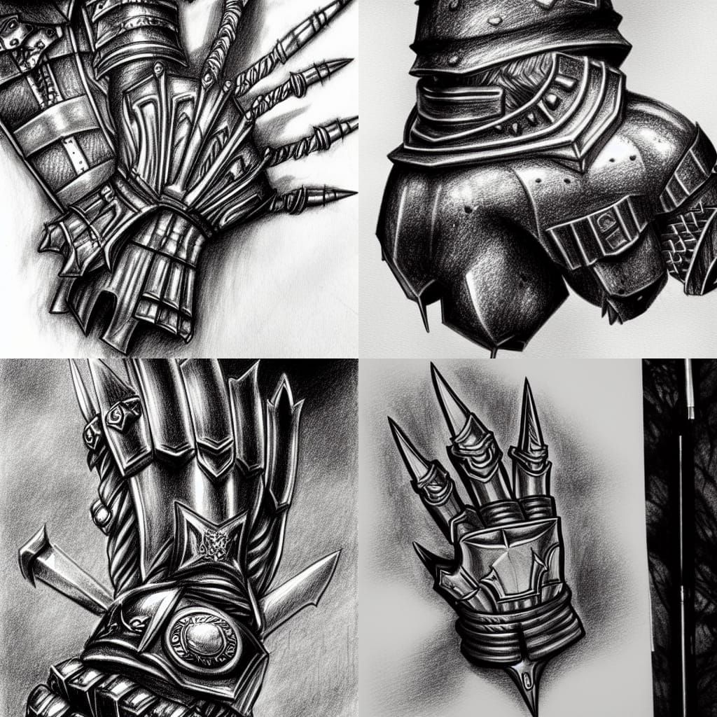 Medieval Warrior in Black Armor: Detailed Pencil Sketch