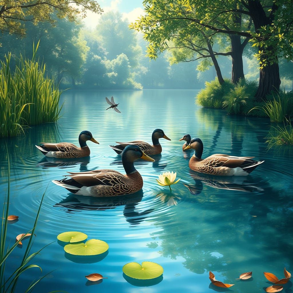 Lifelike Ducks in a Tranquil Natural Setting