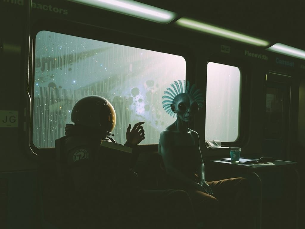 Cosmic Commuters in Intergalactic Train Carriage