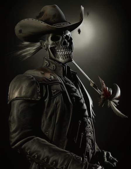 Blackened Skeleton Cowboy Portrait in Photorealistic Style