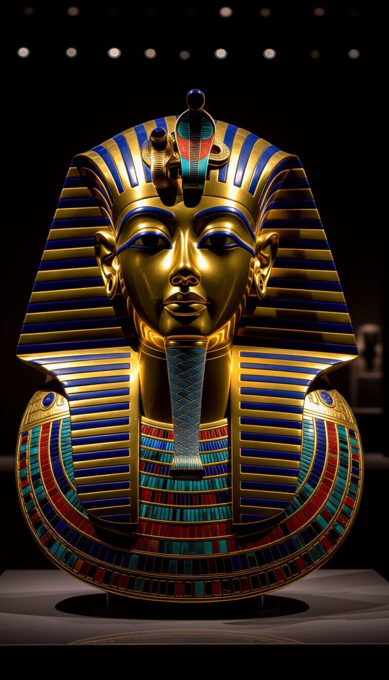 King Tutankhamun's Burial Mask in Hyper-Realistic Detail