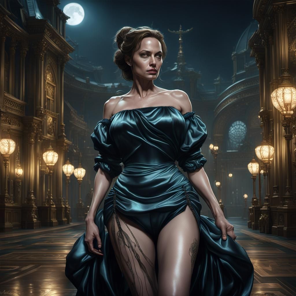 Curvy Satin Goddess in Dark Fantasy Style