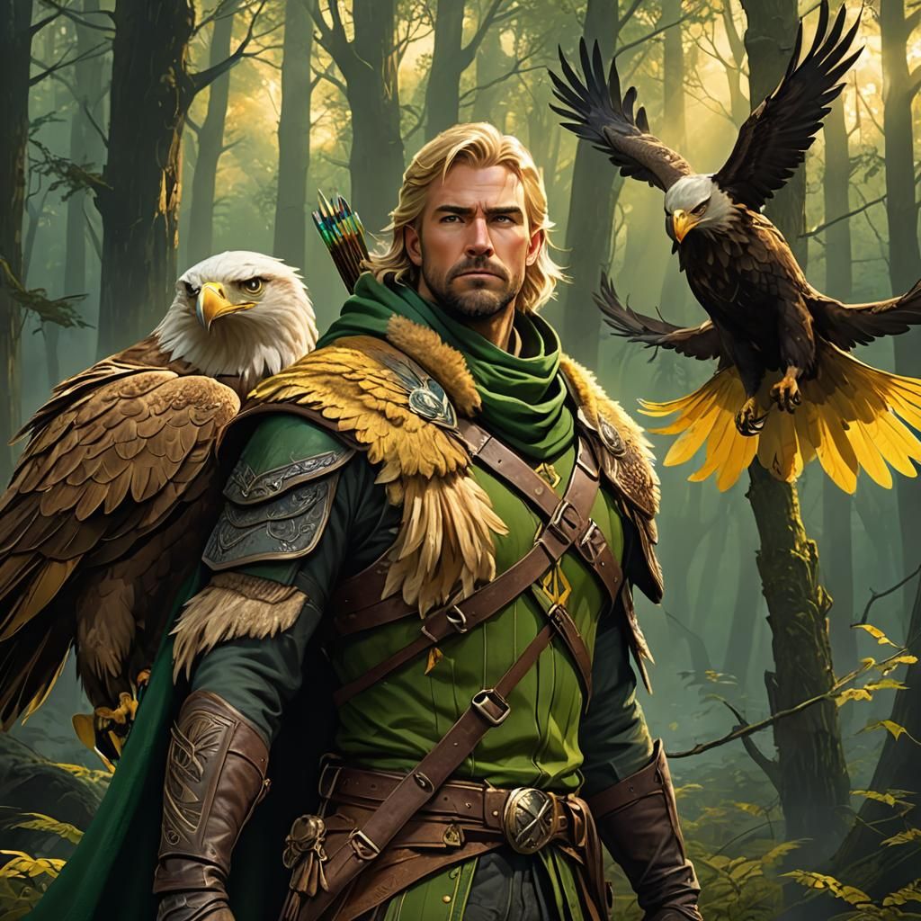 Blonde Archer with Eagle Aura, Anime Concept Art