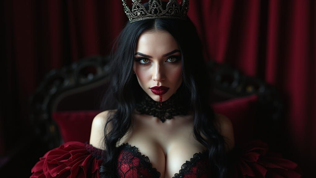 Vampire Queen Portrait with Crimson Gown