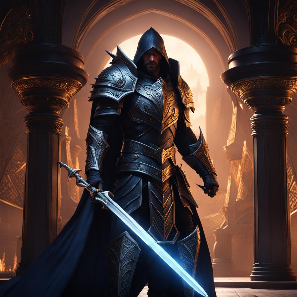 Dark Paladin Brands His Sword: Detailed Fantasy Art